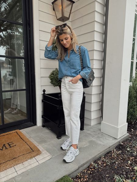 Levi Ribcage, Madewell chambray (old but linking new styles), new balance 