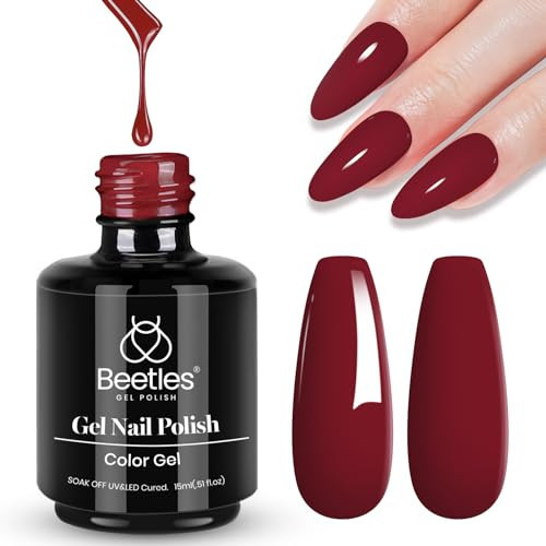 Beetles Red Gel Polish, Burgundy Red Fall Color Gel Nail Polish Soak Off UV Lamp Wine Red Nail Polish, Home Salon DIY Design Art Manicure Gift for Women, 1Pcs 15ml | Amazon (US)
