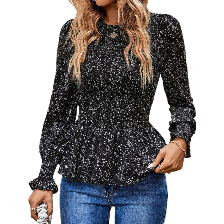 LilyLLL Womens Flared Sleeve Floral Blouse Tops Casual Frilled T Shirt | Walmart (US)