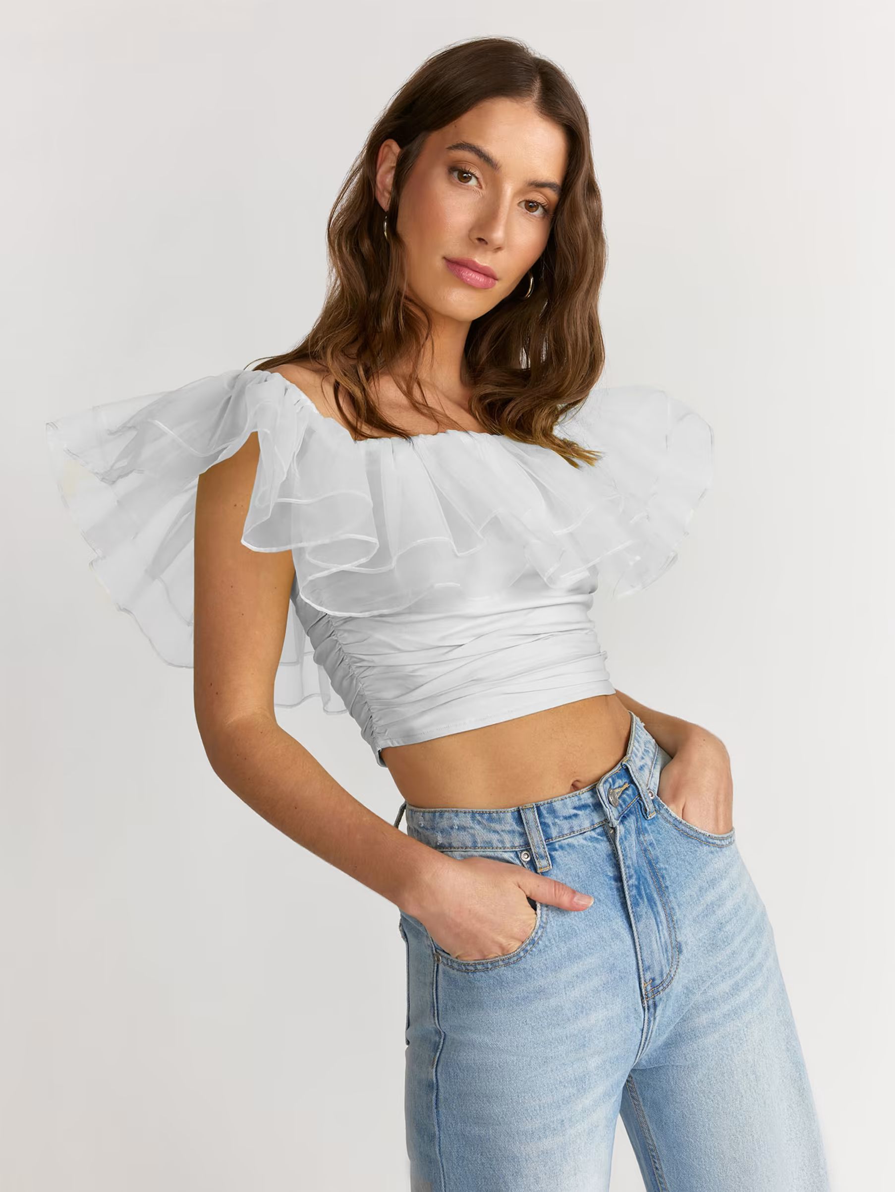 Off Shoulder Tulle Top - Blue Blush | New York & Company