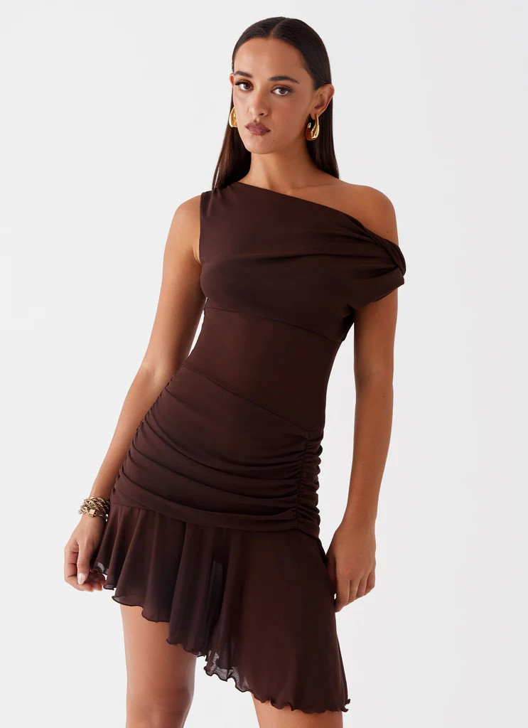 Fernleigh One Shoulder Mini Dress - Chocolate | Peppermayo (Global)