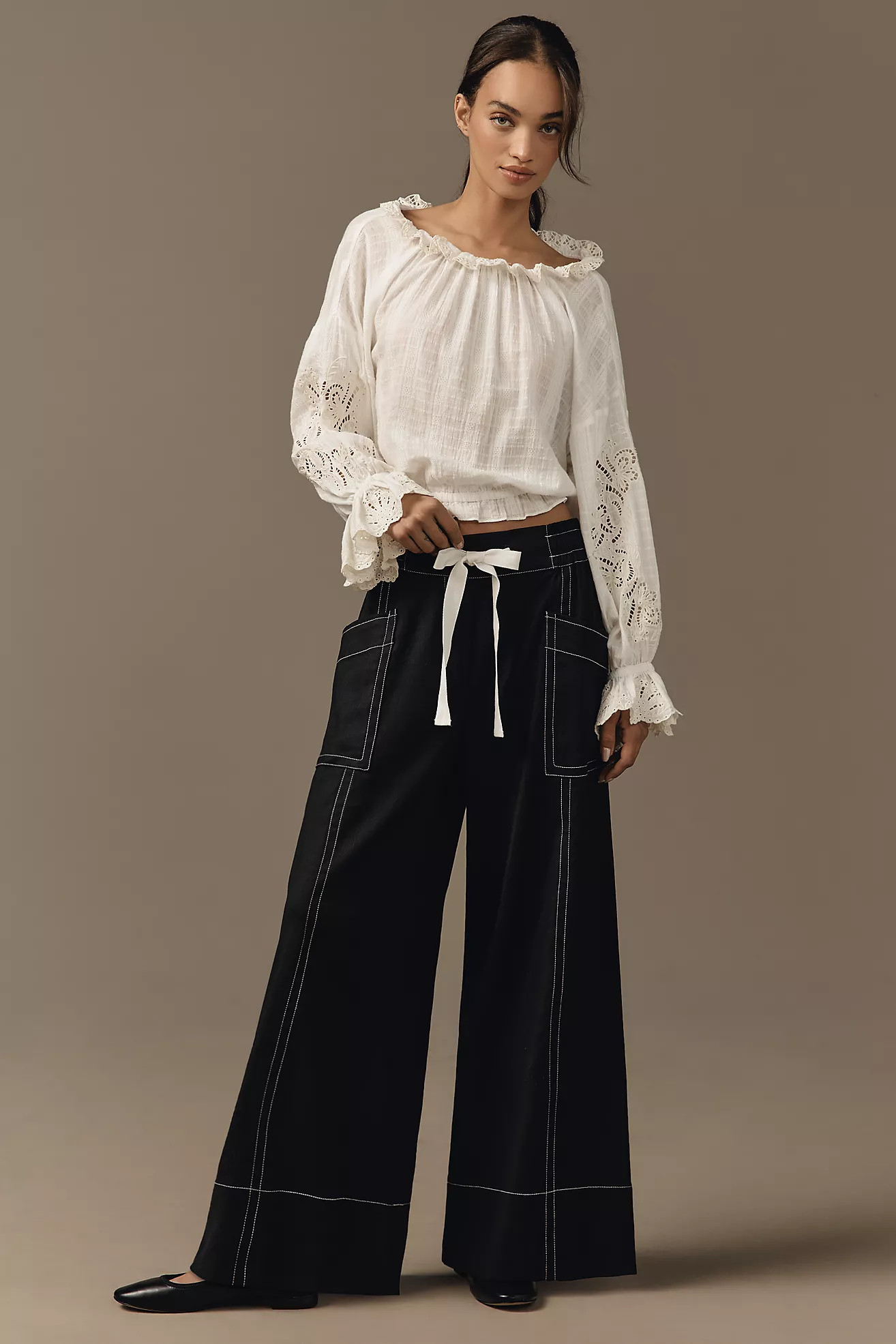 Maeve Tie-Waist Wide-Leg Pants: Contrast-Stitch Edition | Anthropologie (US)