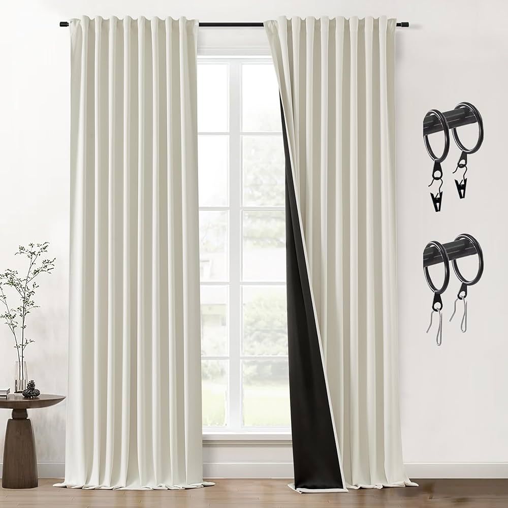 90 Inch Length Blackout Window Curtain Panels Set of 2 Pack Back Tab Hooks Pleated Double Layer T... | Amazon (US)