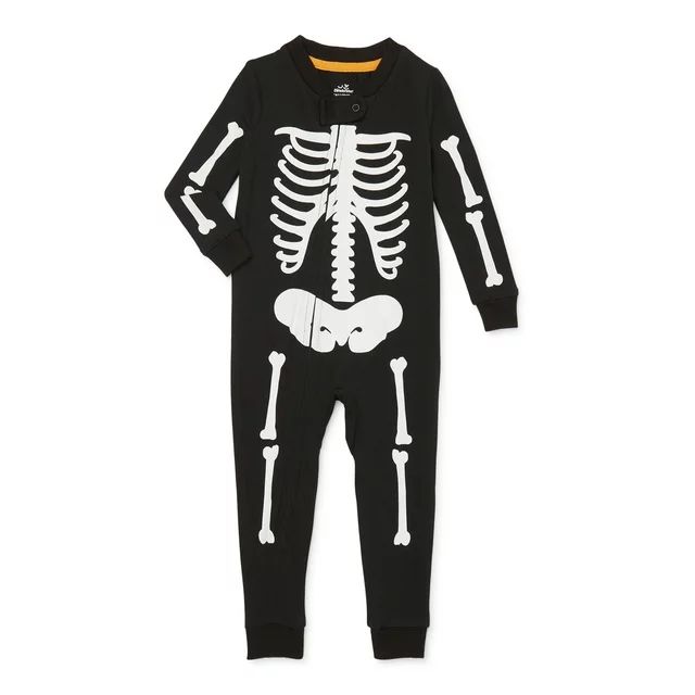 Way To Celebrate Infants Glow In The Dark Halloween Skeleton One-Piece Sleeper, Sizes 6-18 Months | Walmart (US)