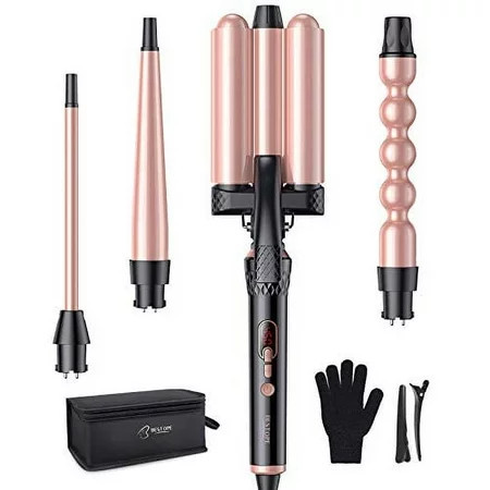 BESTOPE Curling Iron 3 Barrel Hair Waver 4 in 1 Hair Crimper Wand Set with LED Temp Control 1 inch Ceramic Tourmaline Triple Barrels Instant Heat Up and Glove & 2 Hair Clips | Walmart (US)