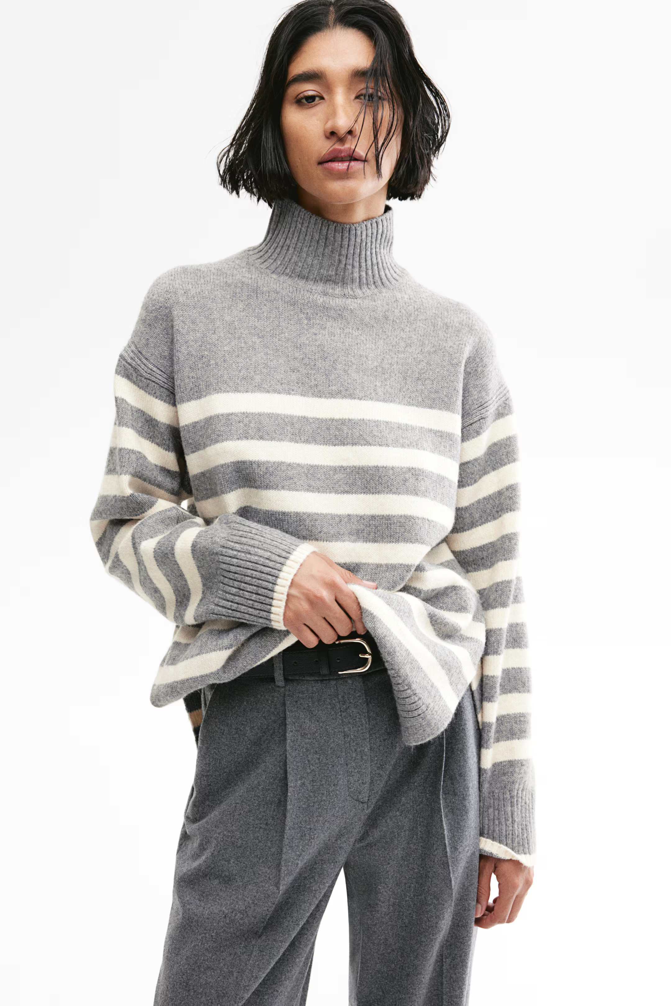 Oversized polo-neck jumper - Dark khaki green - Ladies | H&M GB | H&M (UK, MY, IN, SG, PH, TW, HK)