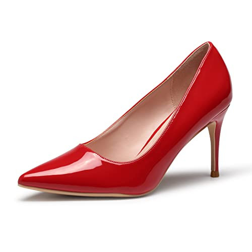 GENSHUO Women High Heel Pumps, Pointed Toe 8cm/3.16 inch Party Stiletto Heels Shoes for Formal Dress Party Wedding Red 9.5 | Amazon (US)