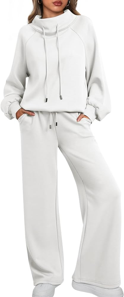 AUTOMET Lounge Sets for Women Sweatsuits 2 Piece Outfits 2025 Fall Drawstring Sweatshirt Wide Leg... | Amazon (US)