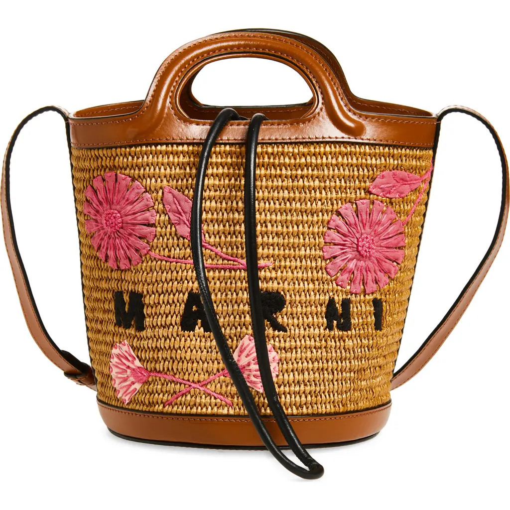 Marni Mini Tropicalia Embroidered Bucket Bag in 215 - Mocha at Nordstrom | Nordstrom