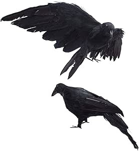 2-Pack Realistic Crows Lifesize Extra Large Handmade Black Feathered Crow for Halloween Decoratio... | Amazon (US)