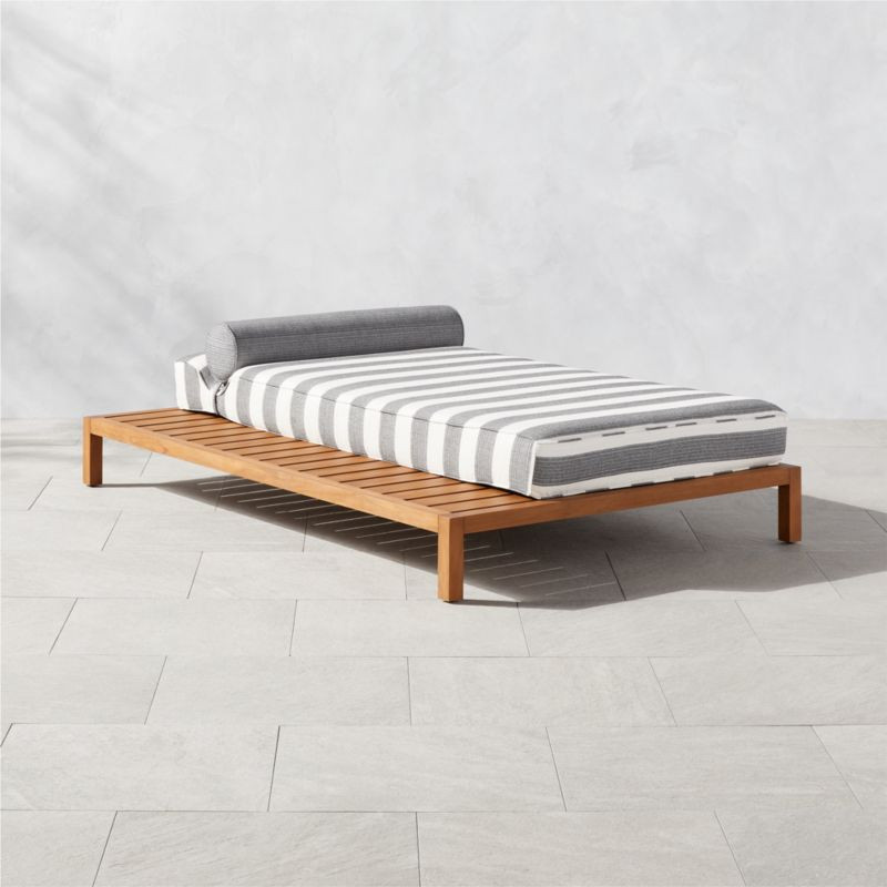 Rollie Modern Teak Outdoor Daybed with Striped Sunbrella Cushion | CB2 | CB2