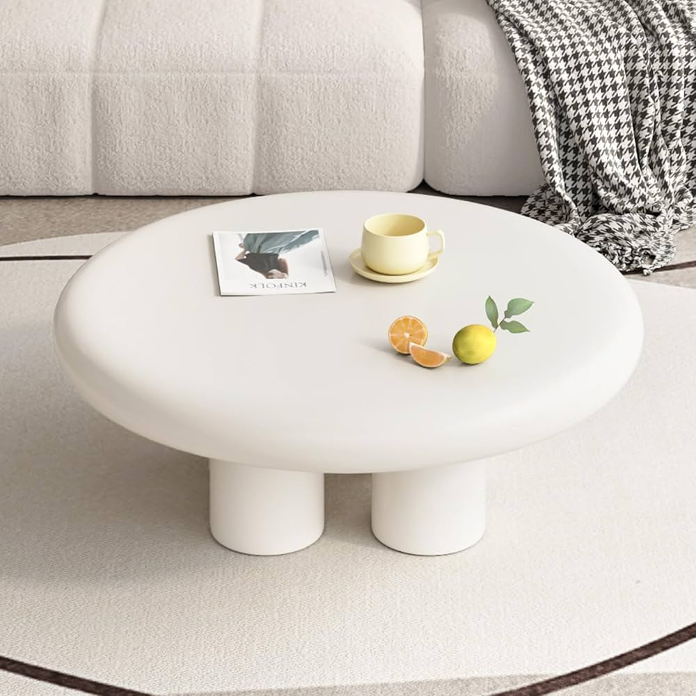Cream White Coffee Table, 35.43" Round Center Table, Modern Tea Table, Cute End Table, Circular C... | Amazon (US)