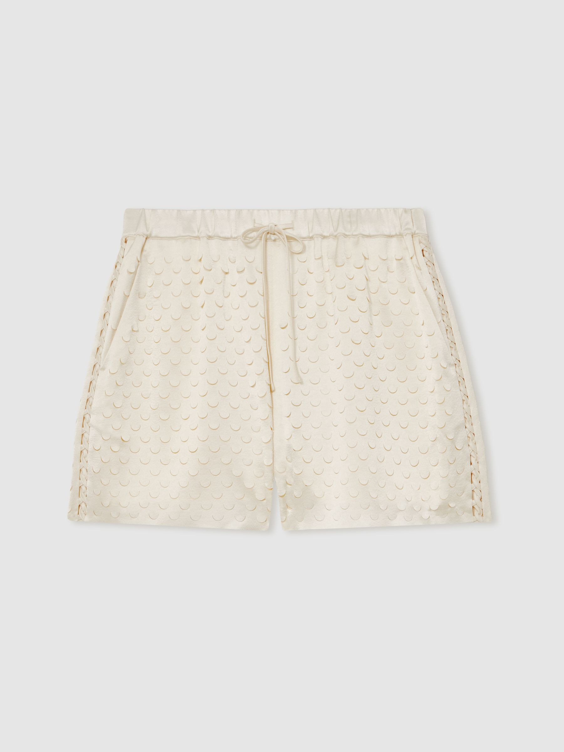 Laser Cut Drawstring Shorts in White | Reiss UK