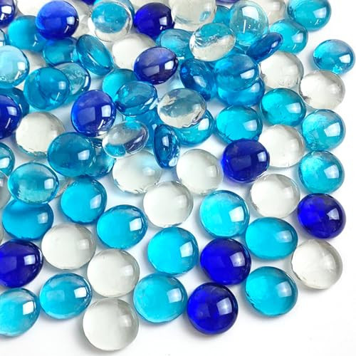 FANTIAN 1LB Flat Glass Marbles for Vase, 100 Pcs Mixed Blue Color Glass Pebbles. Glass Rocks for Vase Fillers Fish Tank Crafts Plant Pot Candle Bird Fountains and Wedding Decor | Amazon (US)
