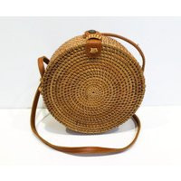 Finely Woven, Delicate Wicker Or Woven Purse With Khaki Colored Cloth Interior, Faux Leather Long Strap & Closure Latch | Etsy (US)