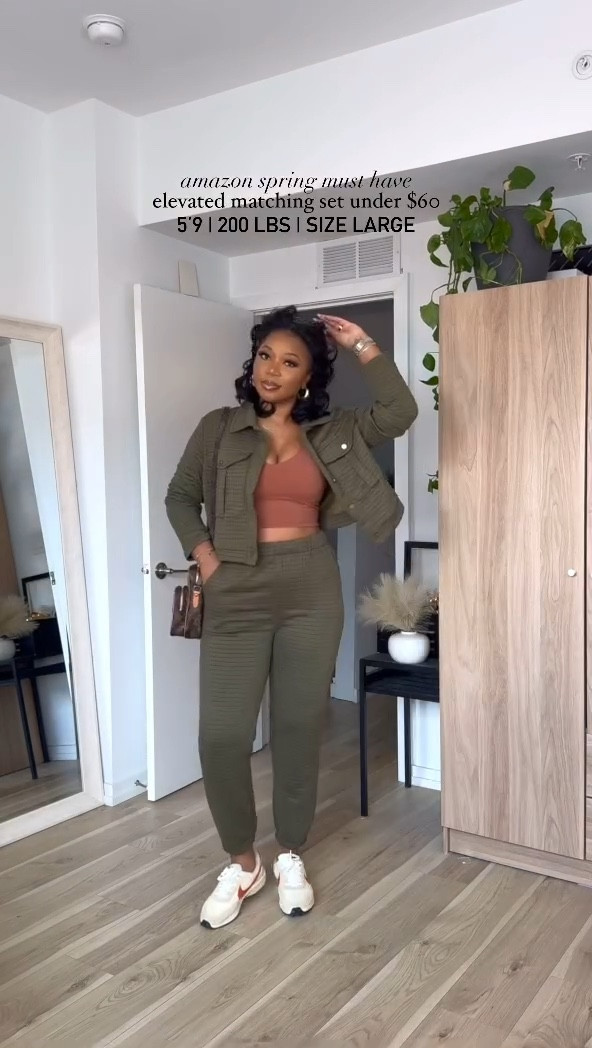 Perfect elevated casual matching set!! This set is sooo comparable and the pattern and texture makes it look more expensive. Definitely a perfect travel outfit, brunch, with friends, shopping trip, running errands, every day outfits I am 5’9 | 200 lbs | wearing a large and it’s A LITTLE large on my waist but very comfy!

#LTKmidsize #LTKstyletip #LTKfindsunder100