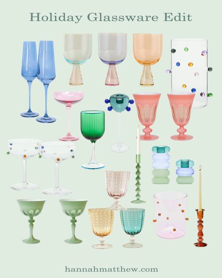 Colorful stemware and candlesticks make for the perfect holiday gift, to give or to get. There’s nothing like a bar cart filled with pretty glassware that puts me in the holiday spirit!#LTKGiftGuide

#LTKHoliday #LTKSeasonal