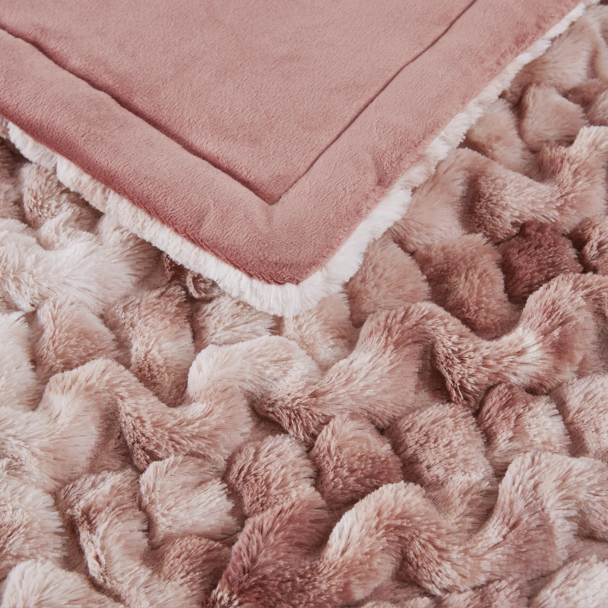 Madison Park Cozy Soft Reversible Throw 50x60" Luxury Brushed Long Faux Fur For Winter, Pink Tie ... | Walmart (US)