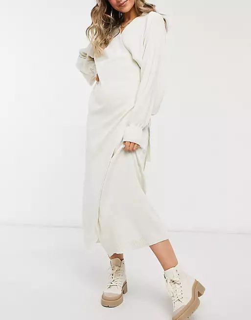 Pretty Lavish wrap knit dress with tie waist in cream | ASOS (Global)