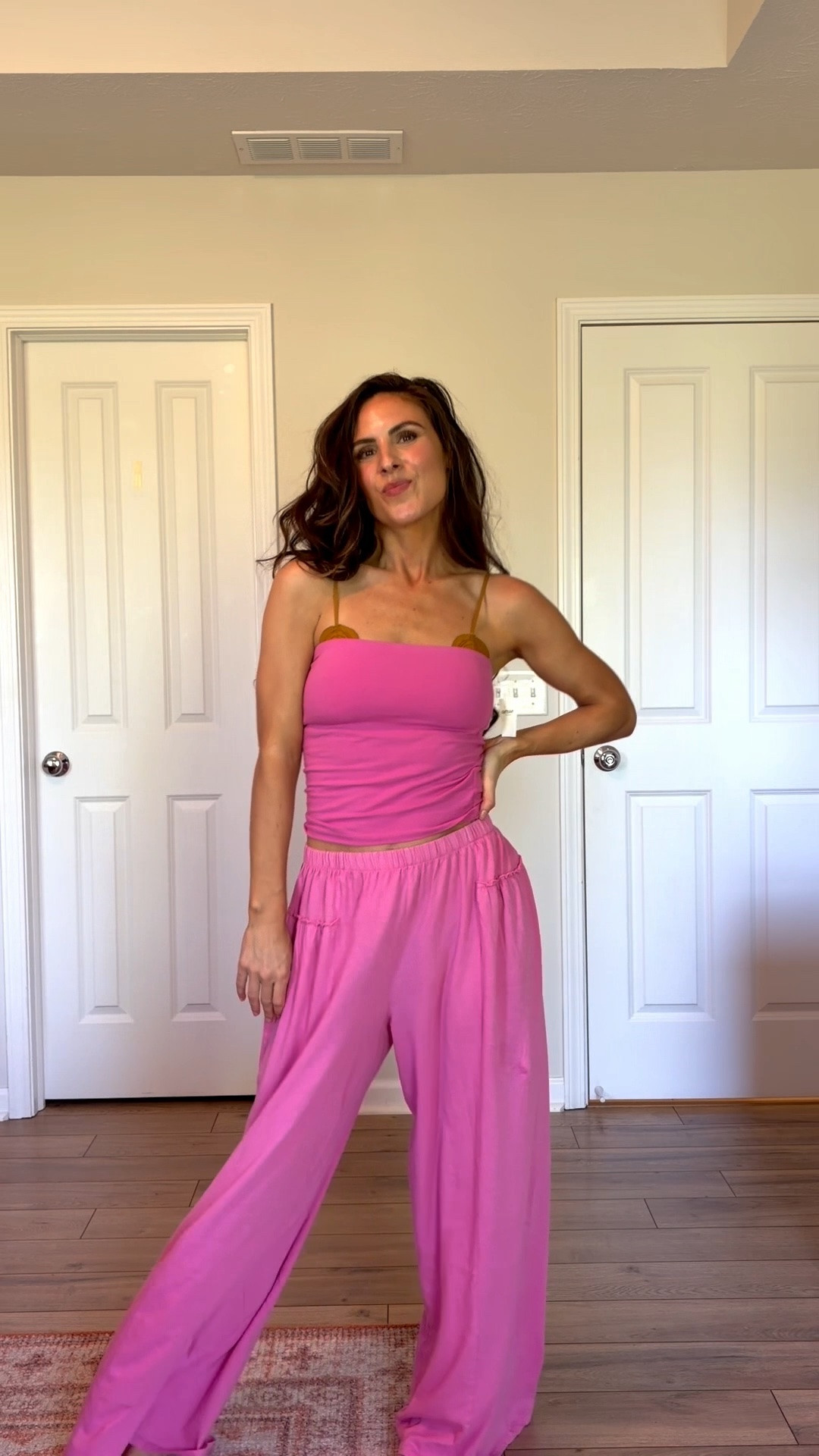 Pink set! Wearing a size small in top and bottom!