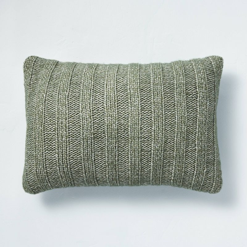14"x20" Rib Knit Lumbar Throw Pillow Green - Hearth & Hand™ with Magnolia | Target