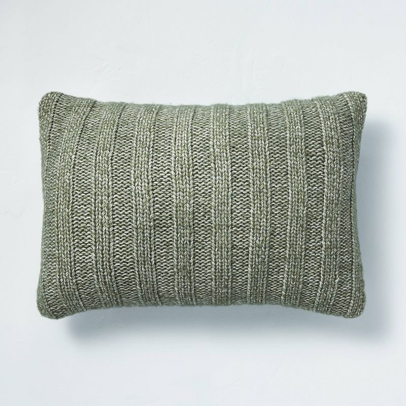 14"x20" Rib Knit Lumbar Throw Pillow Green - Hearth & Hand™ with Magnolia | Target