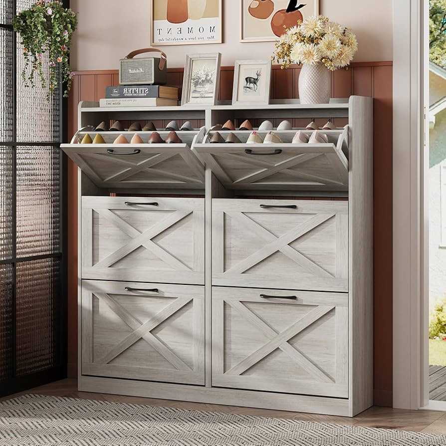 Maupvit Large Shoe Storage Cabinet with 6 Flip Drawers, Freestanding Shoe Organizer with Metal Ha... | Amazon (US)