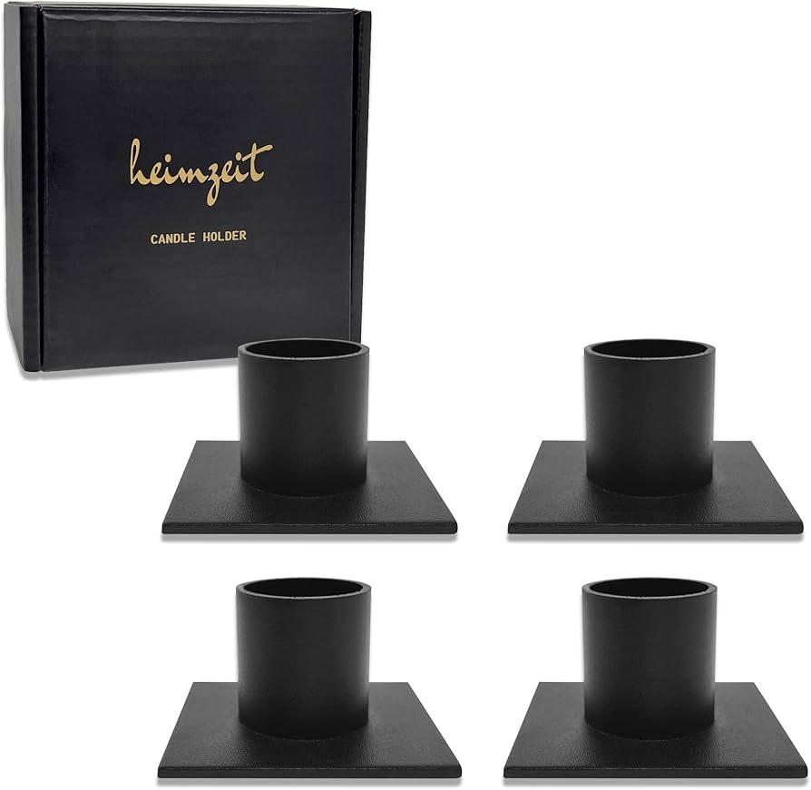 heimzeit Kerzenhalter für Stabkerzen und Tischkerzen aus Metall [4 Stück, Eckig] Farbe: Schwarz... | Amazon (DE)