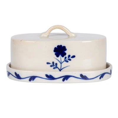 Hand-Painted Stoneware Butter Dish With Flower, Blue And White | Wayfair North America