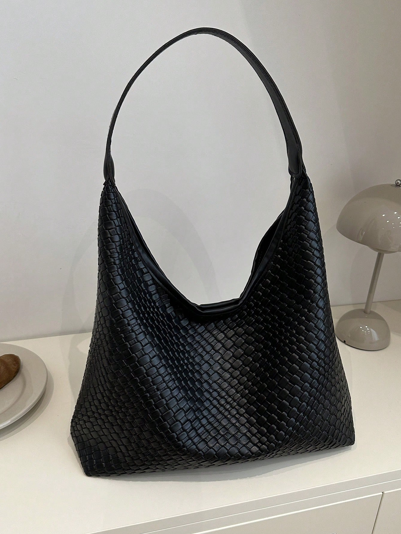 Fashionable Casual Tote Bag Large Size Solid Vintage Woven Pattern One Shoulder Women Handbag Cre... | SHEIN