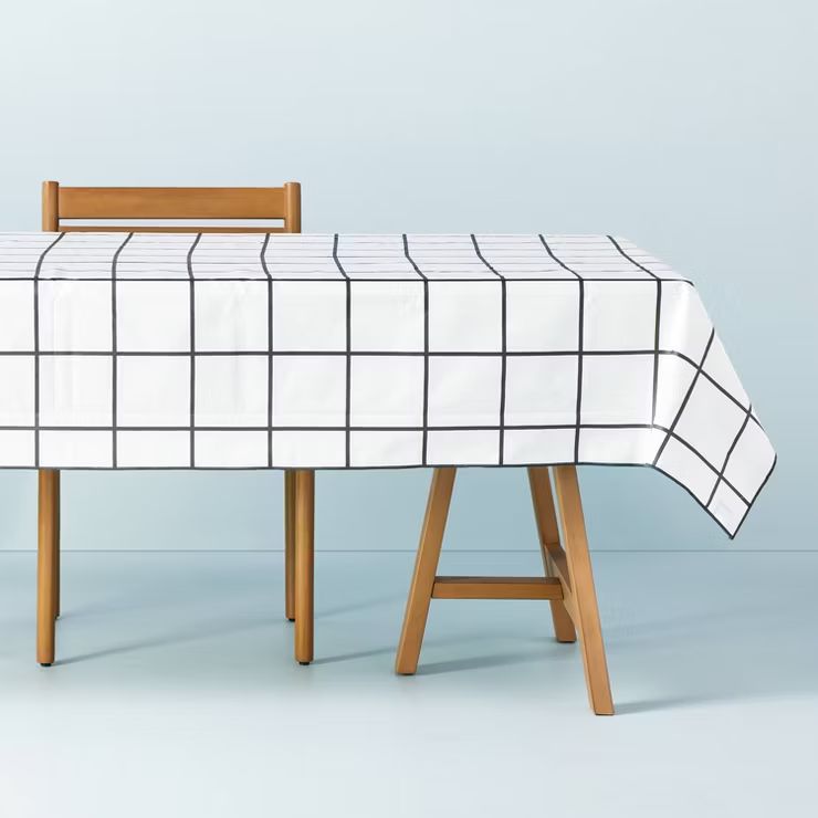 60"x84" Grid Lines Wipeable Oil-Cloth Rectangular Tablecloth Dark Gray/Cream - Hearth & Hand™ w... | Target