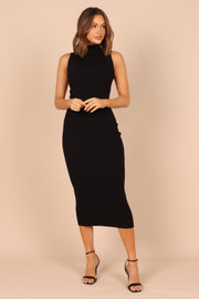 GOLDIE HIGH NECK MIDI DRESS - BLACK | Petal & Pup (US)