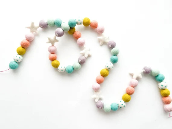 Soft Happy Summer Felt Ball Garland W/ Stars Collaboration W/ - Etsy | Etsy (US)