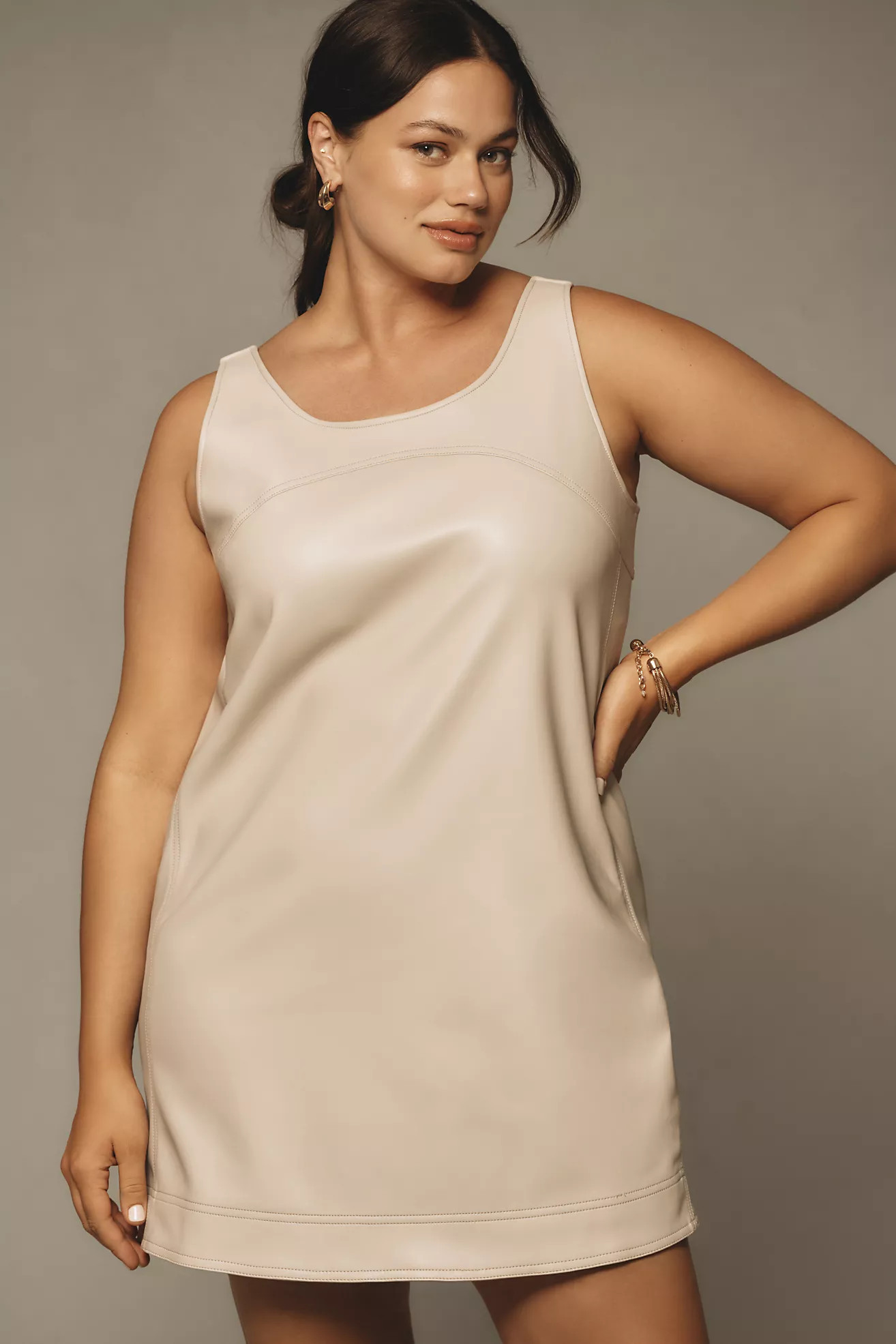 Pilcro Faux-Leather Scoop-Neck Shift Mini Dress | Anthropologie (US)