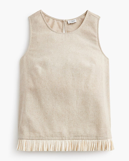 Straw-trim linen-blend shell | J.Crew Factory