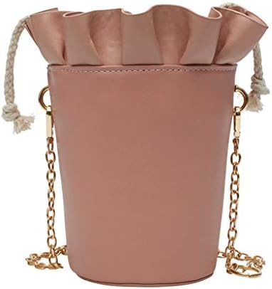 YJYdada Women's fashion chain ruffled shoulder bag drawstring bucket Messenger bag handbag (Pink) | Amazon (US)