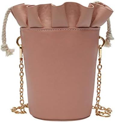 YJYdada Women's fashion chain ruffled shoulder bag drawstring bucket Messenger bag handbag (Pink) | Amazon (US)