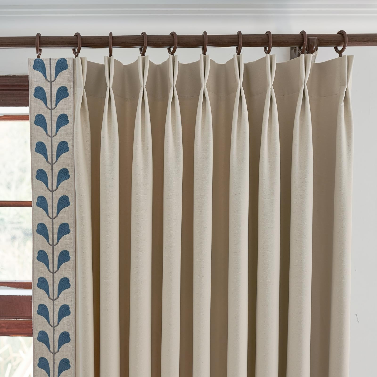 Cotton Linen Solid Colour Curtains, Beige Pinch Pleat Curtains with Embroidered Trim for Living R... | Amazon (US)