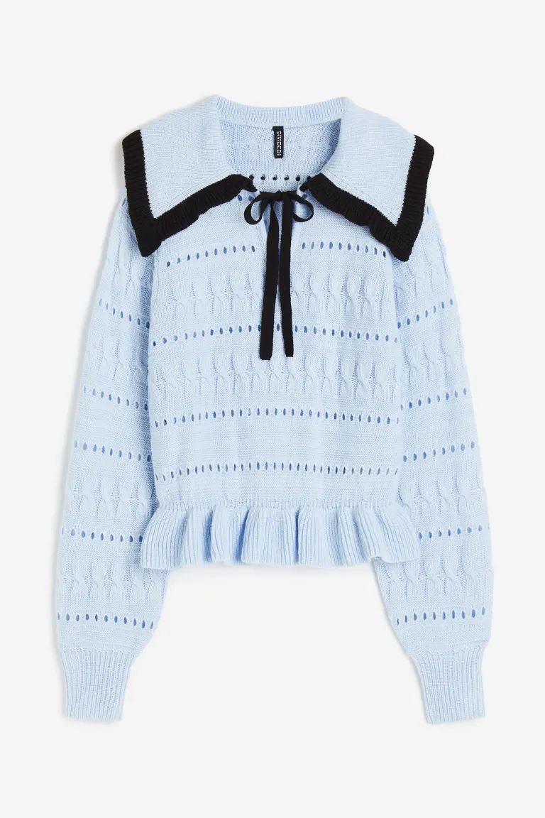 Textured-knit Sweater with Peter Pan Collar - Light blue - Ladies | H&M US | H&M (US + CA)