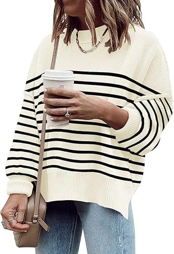 ETCYY Womens Oversized Sweaters Fall 2024 Fashion Clothes Trendy Batwing Sleeve Colorblock Stripe... | Amazon (US)