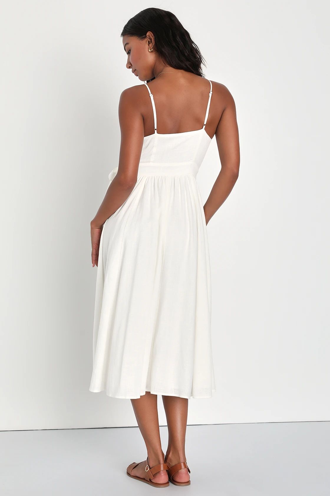 Perfect Cutie White Linen Sleeveless Wrap Midi Dress | Lulus