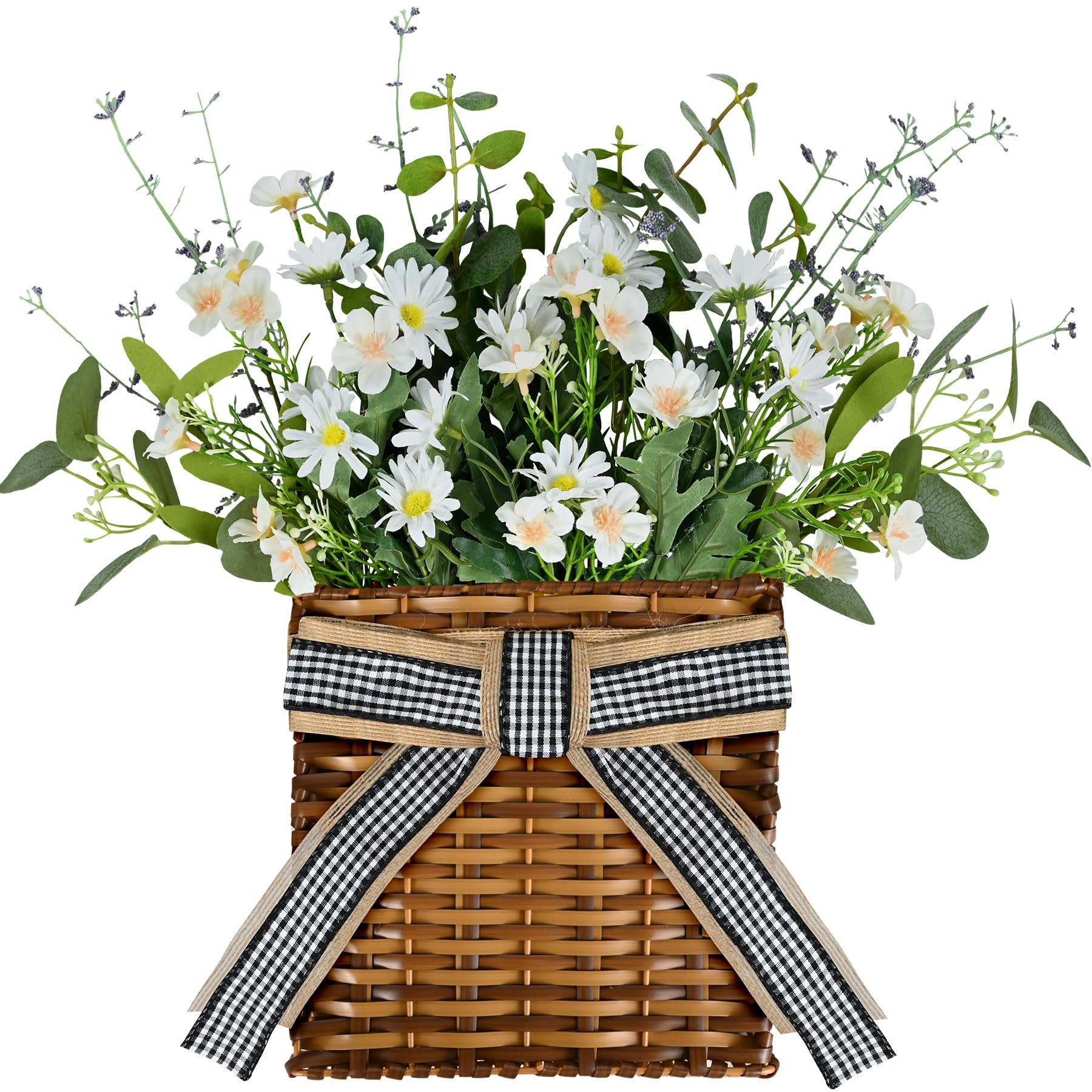 White Daisy Wreath Spring Door Hanger Basket Wreath, Artificial Spring Summer Flowers Wreaths wit... | Amazon (US)