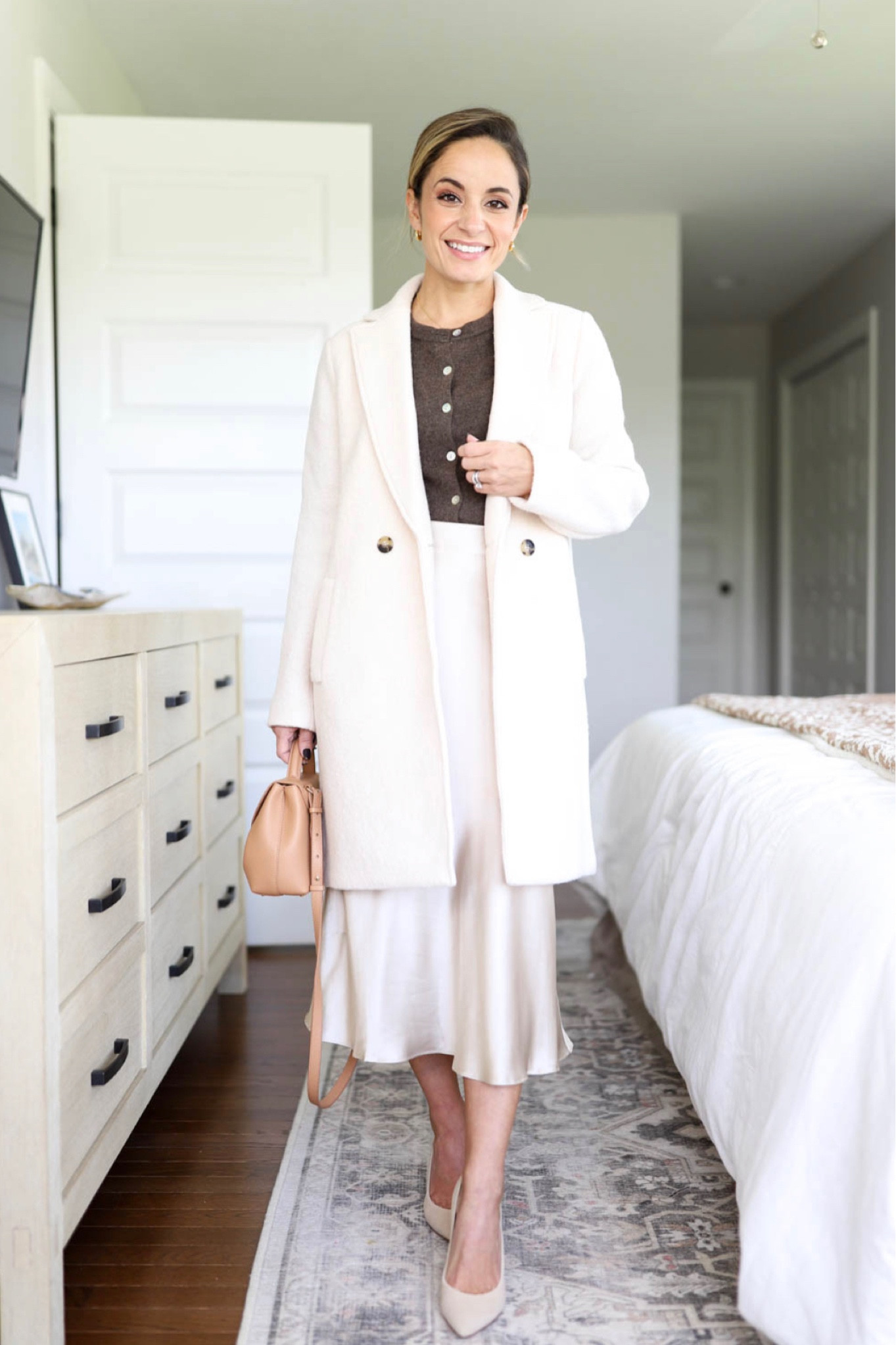 Capsule series: five ways to wear a silk skirt 

Skirt: xs 
Sweater: xs 
Coat: petite 00 
Shoes: tts 
Spanx shorts: small 

#LTKstyletip #LTKworkwear #LTKSeasonal