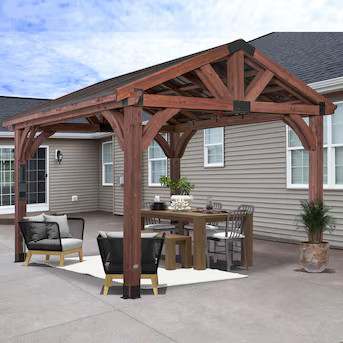 Backyard Discovery 12-ft x 12-ft Arlington Brown Wood Square Gazebo with Steel Roof | Lowe's