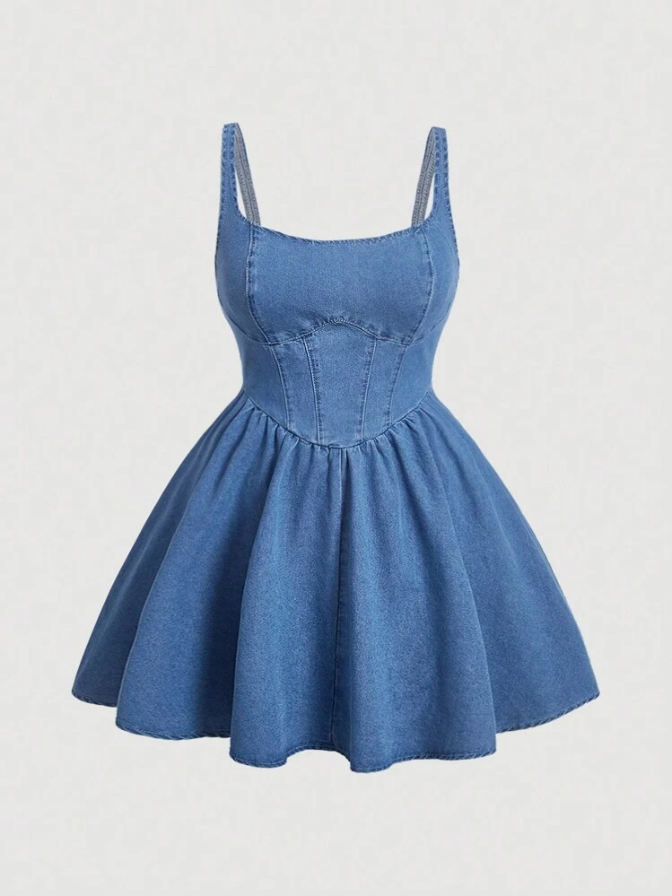 SHEIN MOD Spaghetti strap Denim Mini Dress | SHEIN