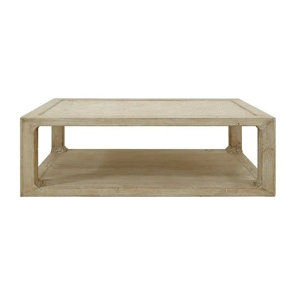 Lily's Living 60" W Rectangle Weathered Whitewash Wood Indoor Coffee Table w/Rattan Top, Spacious... | Bed Bath & Beyond