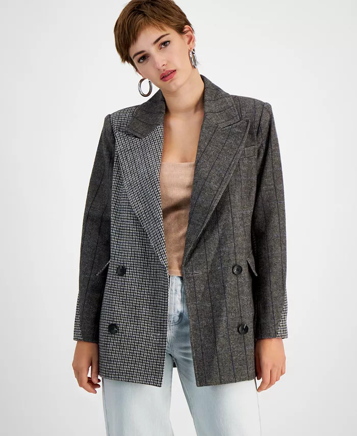 Avec Les Filles Women's Mixed-Print Double Breasted Blazer - Macy's | Macys (US)