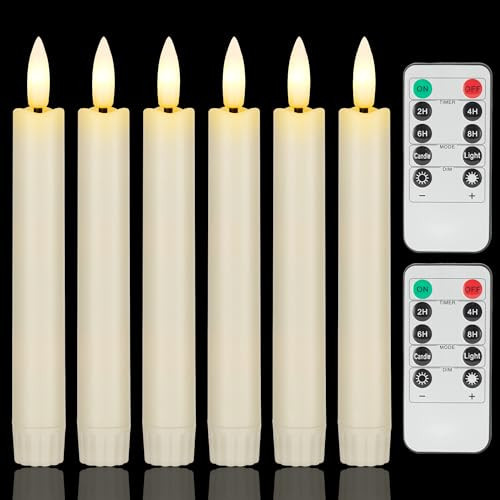 AFINETH 6.4 Inch Flameless Taper Candles with Remote, Short Flickering Battery Operated Candles, Ivory Led Flameless Candlesticks for Weeding Home Party Festival Decor, 6 Pack | Amazon (US)