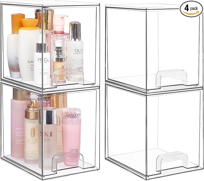 Vtopmart 7.6" H Clear Stackable Storage Drawers, 4 Pack Plastic Organizers Bins for Skincare, Cos... | Amazon (US)