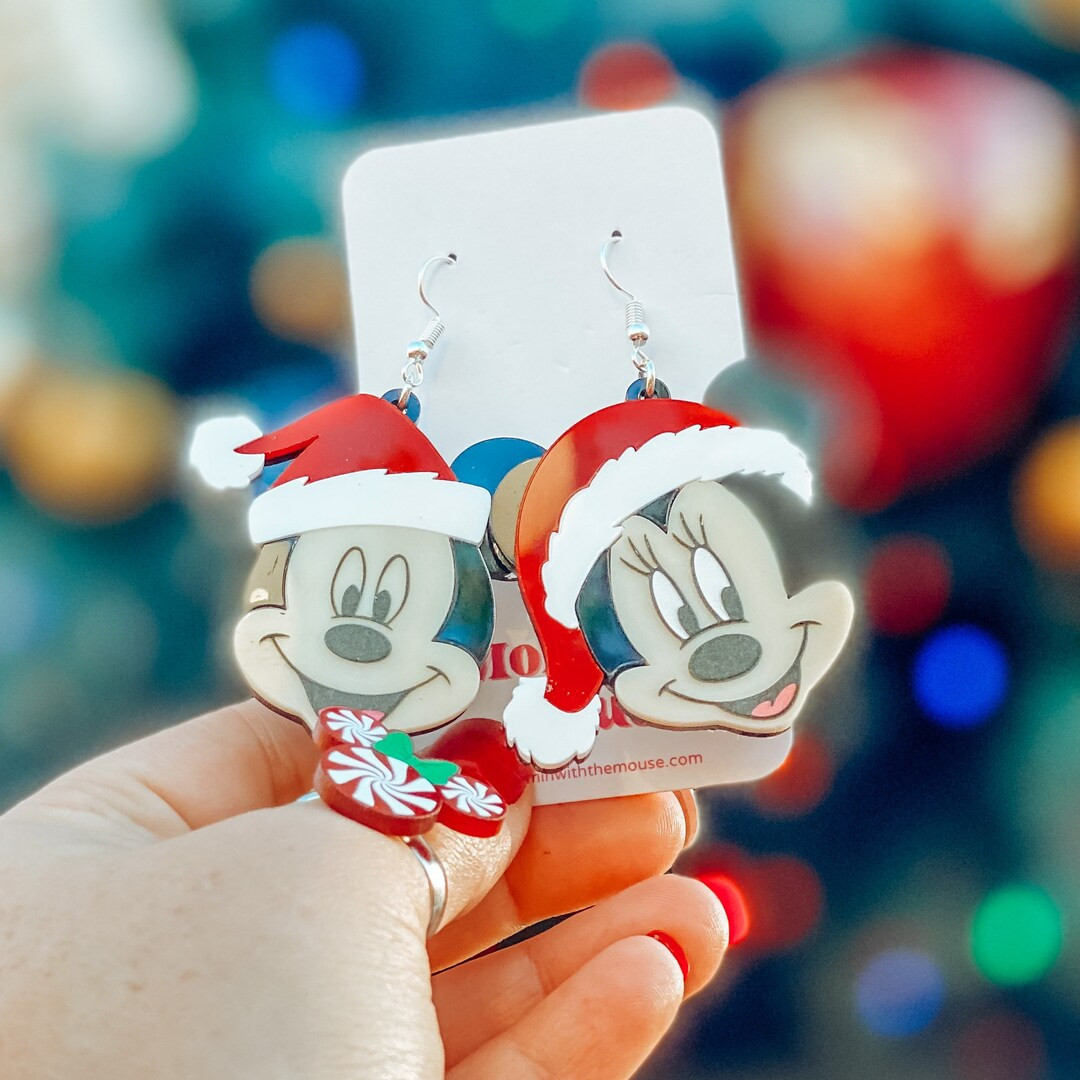 Santa Mickey and Minnie Earrings Disney Christmas Earrings - Etsy | Etsy (US)